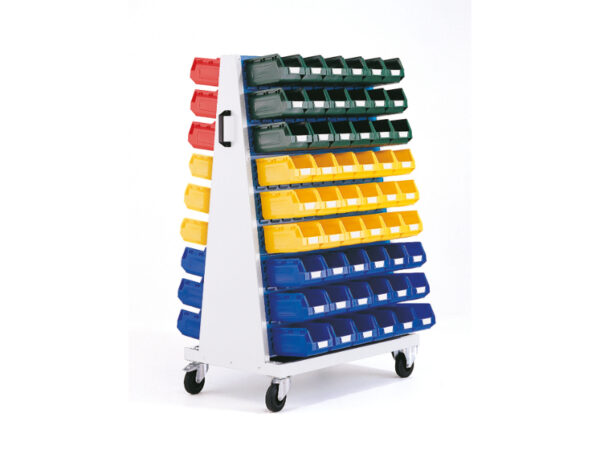 Mobile Parts Bin Rack - Perfo 6 Panel Trolley with 6 Louvre Panels And 108 Piece Bin Kit. WxDxH: 1000X650X1600mm Ral 7035/5010 _SKU-14026017.11