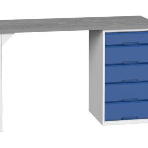 Workshop Work Table with 5 Drawers - Verso Pedestal Bench with 5 Drawer 525W Cab And Lino Worktop. WxDxH: 1500X600X930mm Ral 7035/5010 _SKU-16921910.11