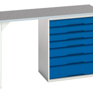 1500mm Work Table with Drawers - Verso Pedestal Bench with 7 Drawer 800W Cab And Lino Worktop. WxDxH: 1500X600X930mm Ral 7035/5010 _SKU-16921914.11