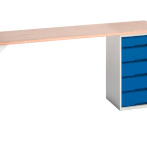 Work Table with Cupboard - Verso Pedestal Bench with 5 Drawer 525W Cab And Mpx Worktop. WxDxH: 2000X600X930mm Ral 7035/5010 _SKU-16921950.11