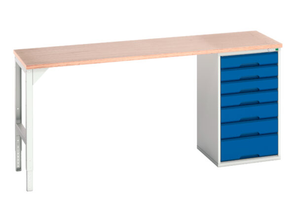 Medium Duty Work Table with 7 Drawers - Verso Pedestal Bench with 7 Drawer 525W Cab And Mpx Worktop. WxDxH: 2000X600X930mm Ral 7035/5010 _SKU-16921951.11