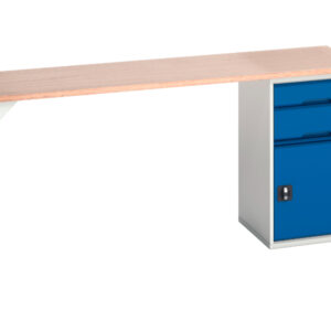 Pedestal Work Table with 2 Drawers - Verso Pedestal Bench with 2 Drawers/Cbd 525W Cab And Mpx Top. WxDxH: 2000X600X930mm Ral 7035/5010 _SKU-16921952.11