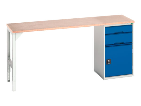 Pedestal Work Table with 2 Drawers - Verso Pedestal Bench with 2 Drawers/Cbd 525W Cab And Mpx Top. WxDxH: 2000X600X930mm Ral 7035/5010 _SKU-16921952.11