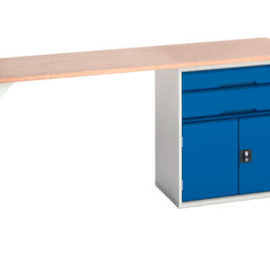 Bott Pedestal Work Table - Verso Pedestal Bench with 2 Drawers/Cbd 800W Cab And Mpx Top. WxDxH: 2000X600X930mm Ral 7035/5010 _SKU-16921955.11