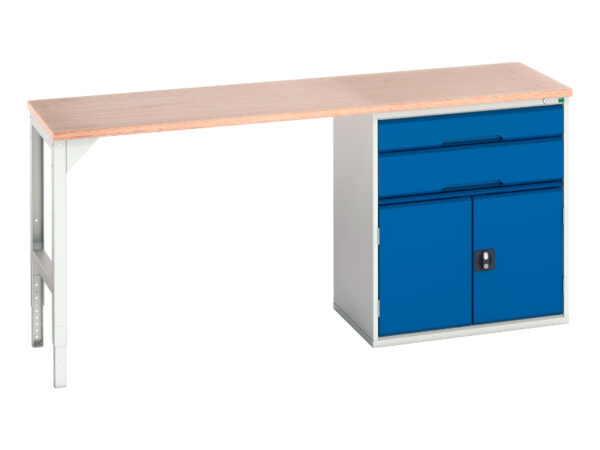 Bott Pedestal Work Table - Verso Pedestal Bench with 2 Drawers/Cbd 800W Cab And Mpx Top. WxDxH: 2000X600X930mm Ral 7035/5010 _SKU-16921955.11