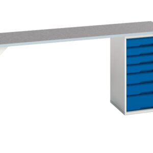 2000mm Work Table with Drawers - Verso Pedestal Bench with 7 Drawer 525W Cab And Lino Worktop. WxDxH: 2000X600X930mm Ral 7035/5010 _SKU-16921961.11