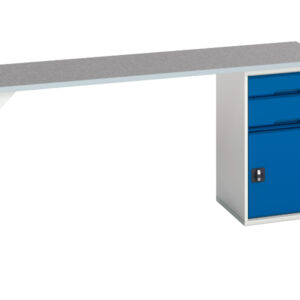 2 Drawer Work Table - Verso Pedestal Bench with 2 Drawers/Cbd 525W Cab And Lino Top. WxDxH: 2000X600X930mm Ral 7035/5010 _SKU-16921962.11