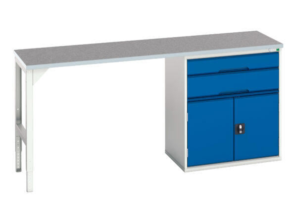 Work Table with Drawers - Verso Pedestal Bench with 2 Drawers/Cbd 800W Cab And Lino Top. WxDxH: 2000X600X930mm Ral 7035/5010 _SKU-16921965.11
