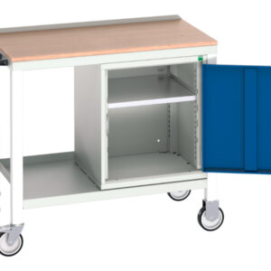 Portable Steel Worktop Work Table - Verso Mobile Welded Bench with Cupboard And Mpx Top. WxDxH: 1000X600X930mm Ral 7035/5010 _SKU-16922803.11