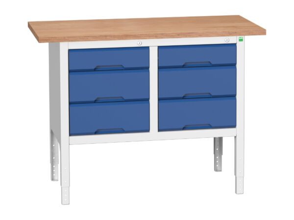 Adjustable Height Work Table - Verso Adj. Height Storage Bench (Mpx) with 3 Drawer Cab / 3 Drawer Cab. WxDxH: 1250X600X830-930mm Ral 7035/5010 _SKU-16923004.11