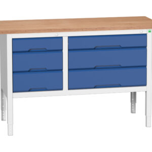 Height Adjustable Work Table - Verso Adj. Height Storage Bench (Mpx) with 3 Drawer Cab / 3 Drawer Cab. WxDxH: 1500X600X830-930mm Ral 7035/5010 _SKU-16923015.11