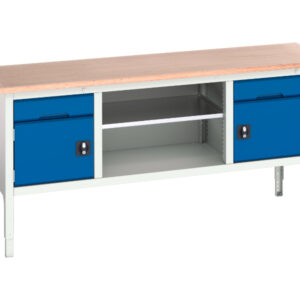 Bott Verso Work Table - Verso Adj. Height Storage Bench (Mpx) with 1 Drw-Cbd / Mid Shelf / 1 Drw-Cbd. WxDxH: 2000X600X830-930mm Ral 7035/5010 _SKU-16923031.11
