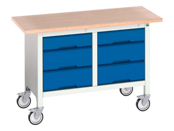 Metal Work Table On Wheels with Drawers - Verso Mobile Storage Bench (Mpx) with 3 Drawer Cab / 3 Drawer Cab. WxDxH: 1250X600X830mm Ral 7035/5010 _SKU-16923204.11