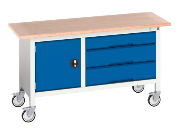 Bott Mobile Storage Bench - with Cupboard / 3 Drawer Cab. WxDxH: 1500X600X830mm Ral 7035/5010 _SKU-16923214.11