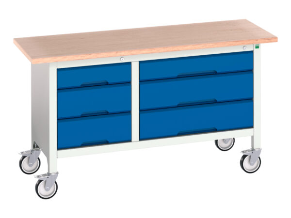 Heavy Duty Mobile Storage Work Station - Verso Mobile Storage Bench (Mpx) with 3 Drawer Cab / 3 Drawer Cab. WxDxH: 1500X600X830mm Ral 7035/5010 _SKU-16923215.11