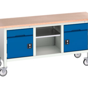Verso Mobile Storage Work Table - Verso Mobile Storage Bench (Mpx) with 1 Drw-Cbd / Mid Shelf / 1 Drw-Cbd. WxDxH: 1750X600X830mm Ral 7035/5010 _SKU-16923221.11