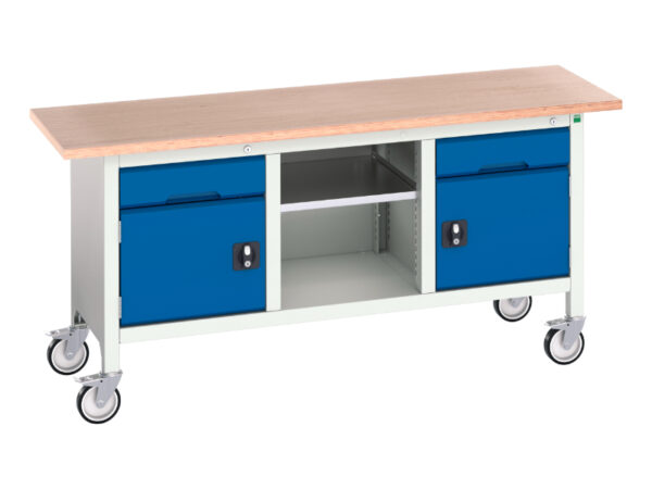 Verso Mobile Storage Work Table - Verso Mobile Storage Bench (Mpx) with 1 Drw-Cbd / Mid Shelf / 1 Drw-Cbd. WxDxH: 1750X600X830mm Ral 7035/5010 _SKU-16923221.11