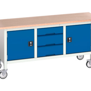 Mobile Work Table with Single Cupboard - Verso Mobile Storage Bench (Mpx) with Cupboard / 3 Drawer Cab / Cupboard. WxDxH: 1750X600X830mm Ral 7035/5010 _SKU-16923222.11