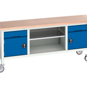 Mobile Work Table Uk - Verso Mobile Storage Bench (Mpx) with 1 Drw-Cbd / Mid Shelf / 1 Drw-Cbd. WxDxH: 2000X600X830mm Ral 7035/5010 _SKU-16923231.11