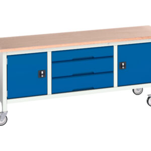 Mobile Work Table with 5 Drawers And Cupboard - Verso Mobile Storage Bench (Mpx) with Cupboard / 3 Drawer Cab / Cupboard. WxDxH: 2000X600X830mm Ral 7035/5010 _SKU-16923232.11