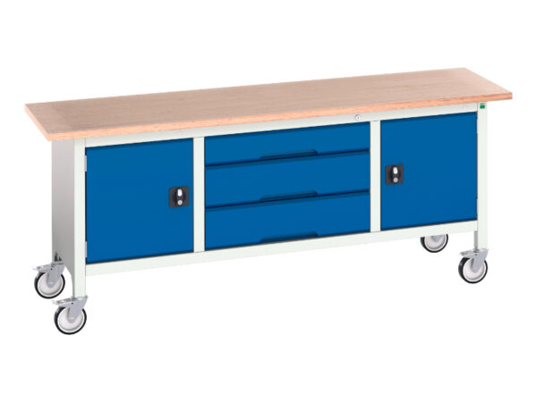Mobile Work Table with 5 Drawers And Cupboard - Verso Mobile Storage Bench (Mpx) with Cupboard / 3 Drawer Cab / Cupboard. WxDxH: 2000X600X830mm Ral 7035/5010 _SKU-16923232.11