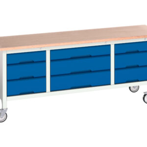 3 Drawer Work Table On Wheels - Verso Mobile Storage Bench (Mpx) with 3 Drw Cab / 3 Drw Cab / 3 Drw Cab. WxDxH: 2000X600X830mm Ral 7035/5010 _SKU-16923233.11