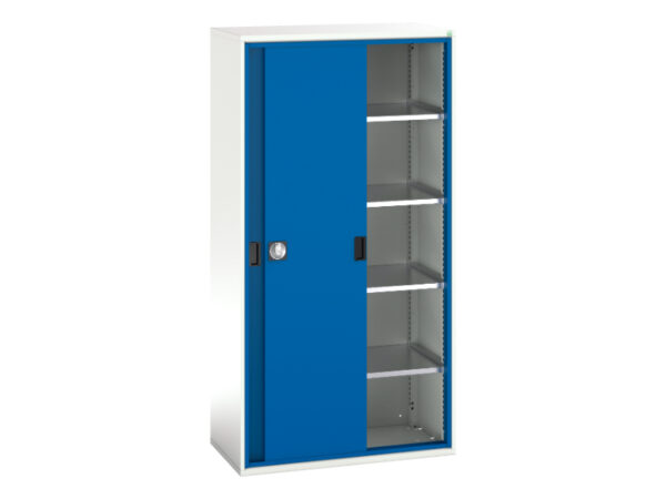 Verso Sliding Door Cupboard with 4 Shelves. WxDxH: 1050X550X2000mm Ral 7035/5010 _SKU-16926281.11