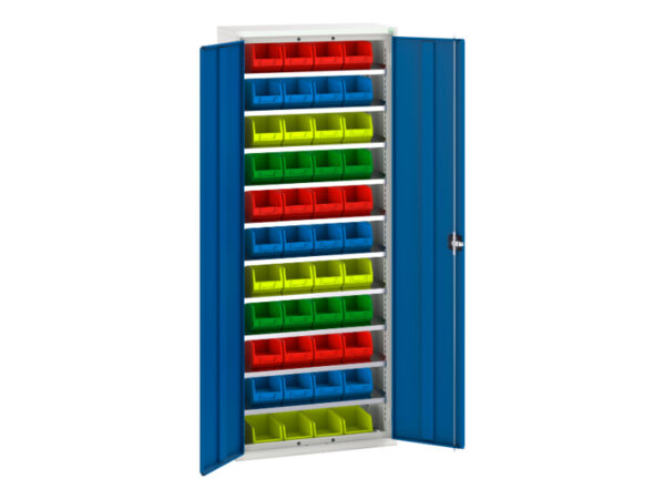 Bott 10 Shelf Parts Bin - Verso Bin Cupboard with 10 Shelves, 44 Bins. WxDxH: 800X350X2000mm Ral 7035/5010 _SKU-16926401.11