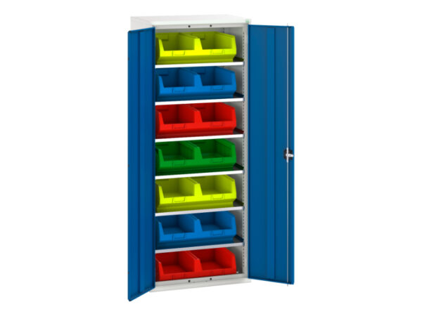 Verso Bin Cupboard with 6 Shelves, 14 Bins. WxDxH: 800X550X2000mm Ral 7035/5010 _SKU-16926451.11