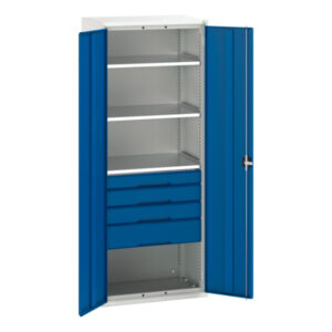 Workshop Cupboard with Shelves And Drawers - Verso Kitted Cupboard with 3 Shelves, 4 Drawers. WxDxH: 800X550X2000mm Ral 7035/5010 _SKU-16926457.11