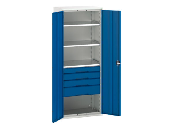 Workshop Cupboard with Shelves And Drawers - Verso Kitted Cupboard with 3 Shelves, 4 Drawers. WxDxH: 800X550X2000mm Ral 7035/5010 _SKU-16926457.11