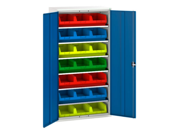 Verso Bin Cupboard with 6 Shelves - 21 Bins. WxDxH: 1050X550X2000mm Ral 7035/5010 _SKU-16926551.11