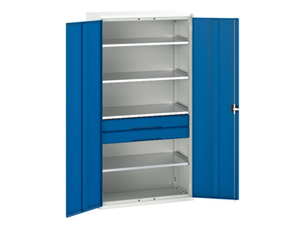 Cupboard with Shelves And Drawers - Verso Kitted Cupboard with 4 Shelves, 2 Drawers. WxDxH: 1050X550X2000mm Ral 7035/5010 _SKU-16926574.11