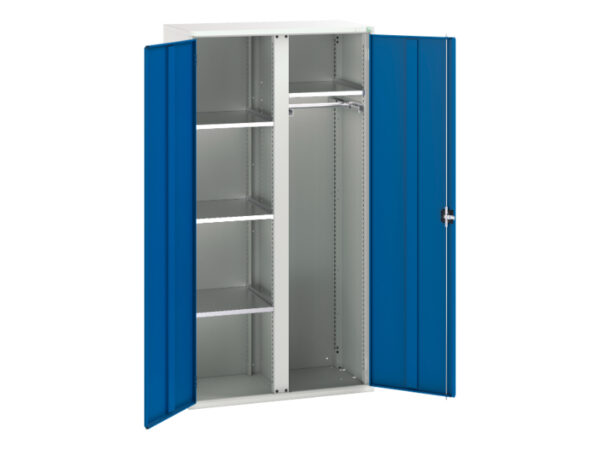 Metal Cupboard with 4 Shelves - Verso Kitted Cupboard with 4 Shelves, 1 Rail. WxDxH: 1050X550X2000mm Ral 7035/5010 _SKU-16926579.11