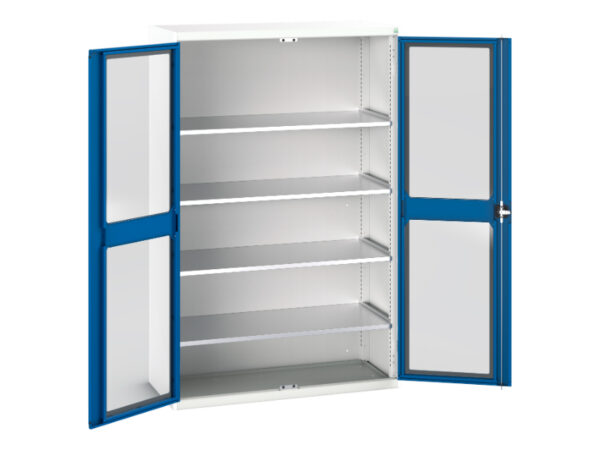 Industrial Metal Cabinet - Verso Window Door Cupboard with 4 Shelves. WxDxH: 1300X550X2000mm Ral 7035/5010 _SKU-16926663.11