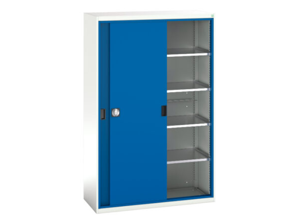 Verso Sliding Door Cupboard with 4 Shelves - WxDxH: 1300X550X2000mm Ral 7035/5010 _SKU-16926671.11
