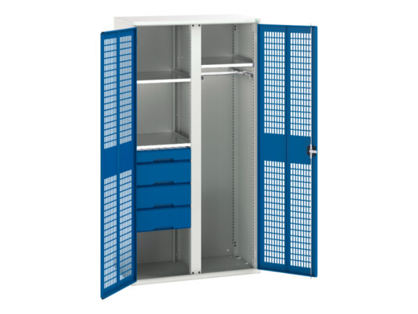 Vented Drawer Cabinet Storage - Verso Ventilated Door Kitted Cupboard with 3 Shelves 4 Drws 1 Rail And Partition. WxDxH: 1050X550X2000mm Ral 7035/5010 _SKU-16926776.11