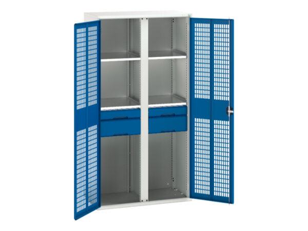 4 Drawer Mesh Door Cupboard - Verso Ventilated Door Kitted Cupboard with 4 Shelves, 4 Drawers And Partition. WxDxH: 1050X550X2000mm Ral 7035/5010 _SKU-16926777.11
