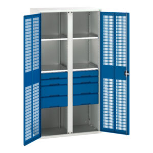 Bott Verso Cupboard with Drawers - Verso Ventilated Door Kitted Cupboard with 4 Shelves, 8 Drawers And Partition. WxDxH: 1050X550X2000mm Ral 7035/5010 _SKU-16926778.11