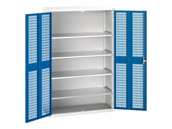 Verso Ventilated Door Cupboard with 4 Shelves - WxDxH: 1300X550X2000mm Ral 7035/5010 _SKU-16926783.11