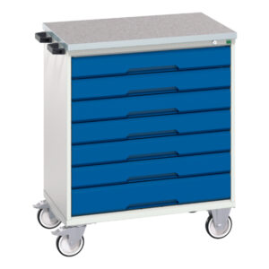 Mobile Tool Box Trolley - Verso Mobile Cabinet with 7 Drawers And Lino Top. WxDxH: 800X600X980mm Ral 7035/5010 _SKU-16927006.11