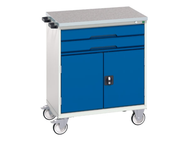 Drawer Mobile Steel Cabinet - Verso Mobile Cabinet with 2 Drawers, Door And Lino Top. WxDxH: 800X600X980mm Ral 7035/5010 _SKU-16927009.11