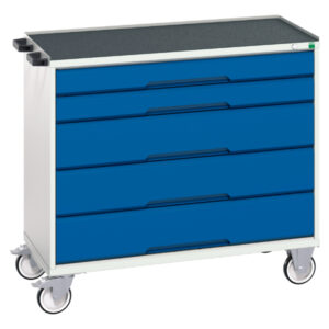 5 Drawer Storage Unit On Wheels - Verso Mobile Cabinet with 5 Drawers And Top Tray. WxDxH: 1050X550X965mm Ral 7035/5010 _SKU-16927052.11