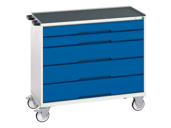 5 Drawer Storage Unit On Wheels - Verso Mobile Cabinet with 5 Drawers And Top Tray. WxDxH: 1050X550X965mm Ral 7035/5010 _SKU-16927052.11