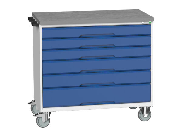 Bott Mobile Tool Storage Trolley - Verso Mobile Cabinet with 6 Drawers And Lino Top. WxDxH: 1050X600X980mm Ral 7035/5010 _SKU-16927053.11