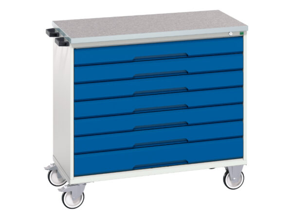 7 Drawer Lockable Mobile Tool Cabinet - Verso Mobile Cabinet with 7 Drawers And Lino Top. WxDxH: 1050X600X980mm Ral 7035/5010 _SKU-16927056.11