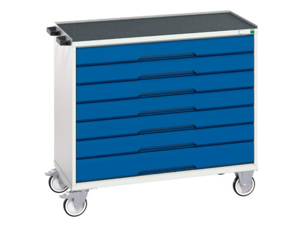 Mobile Tool Box with Wheels - Verso Mobile Cabinet with 7 Drawers And Top Tray. WxDxH: 1050X550X965mm Ral 7035/5010 _SKU-16927058.11