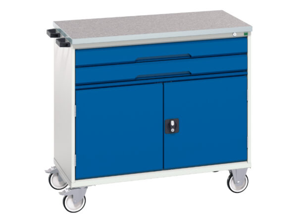 Verso Mobile Cabinet with 2 Drawers - Door And Lino Top. WxDxH: 1050X600X980mm Ral 7035/5010 _SKU-16927059.11
