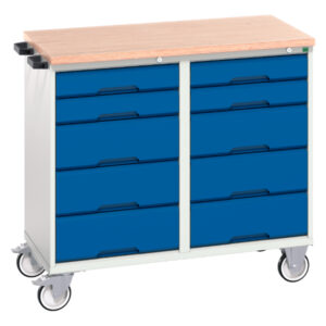 Mobile Cabinet Work Table - Verso Maintenance Trolley with 10 Drawers And Mpx Top. WxDxH: 1050X600X980mm Ral 7035/5010 _SKU-16927101.11