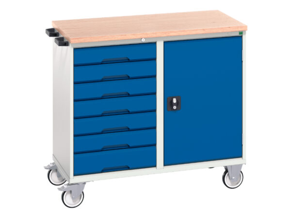 Bott Mobile Drawer Cabinet - Verso Maintenance Trolley with 7 Drawers, Door And Mpx Top. WxDxH: 1050X600X980mm Ral 7035/5010 _SKU-16927127.11